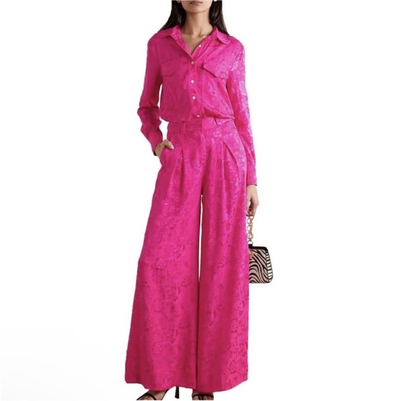 STAUD XS Alyssa Damask Tonal Floral Pocket Front Button Up Shirt in Peony - Picture 2 of 11